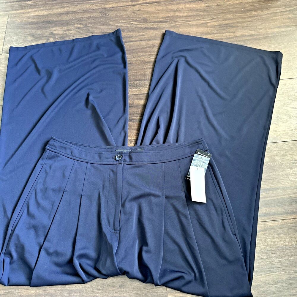 Lauren Ralph Lauren Women's Pleated Stretch Jersey Wide-Leg Pants Navy Blue 8 - Picture 9 of 12